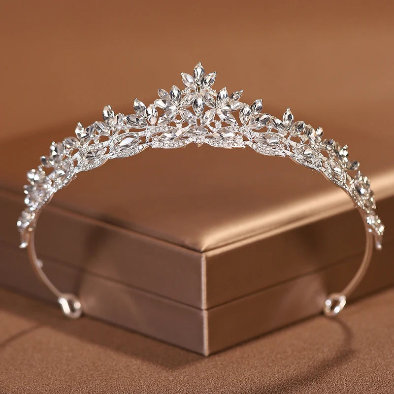 Premium Silver Botanical Wedding Crown | Regal Birthday Tiara & Bridal Hairwear Accessory