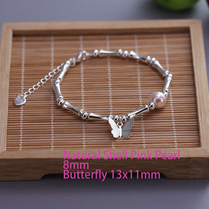 925 Sterling Silver Butterfly Bead String Bracelet