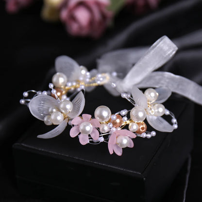 Pearl Flower Crown Headband – Boho Bridal Crystal Headpiece