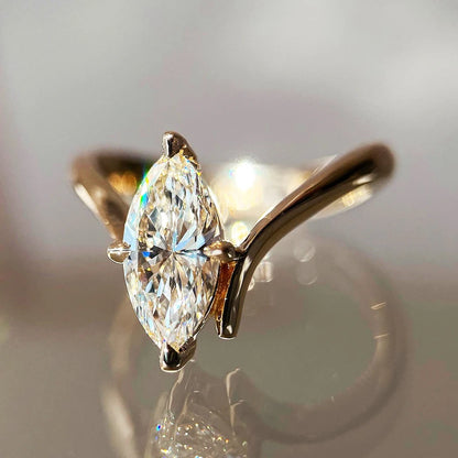 GRA Certified Marquise Cut Moissanite Ring Set | 925 Sterling Silver 18K Gold Plated | D Color VVS1 Wedding Band