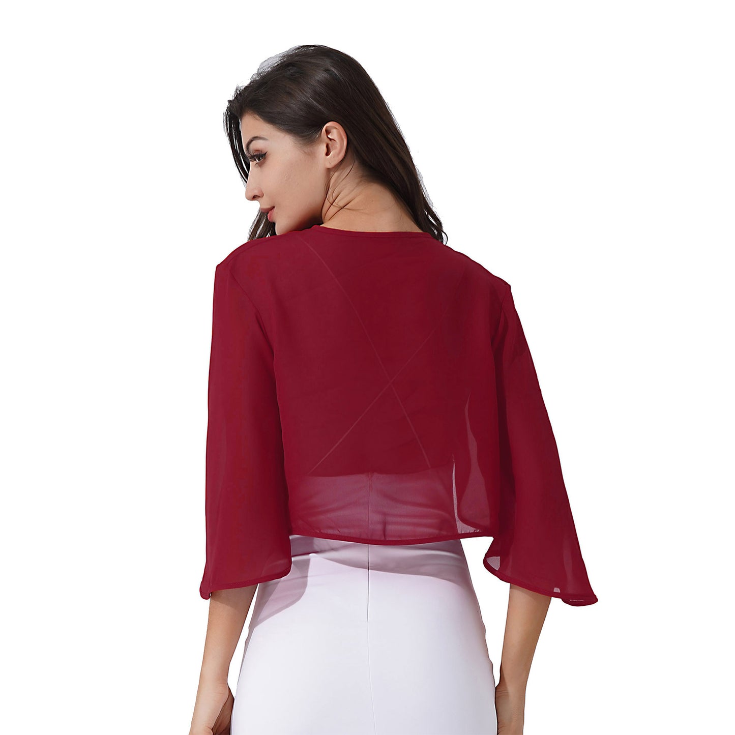 Women 3/4 Sleeve Chiffon Cardigan Bolero Shawls Outerwear Wedding Bridal Party Dress Wraps Beach Vacation Cover Ups Soft Cape