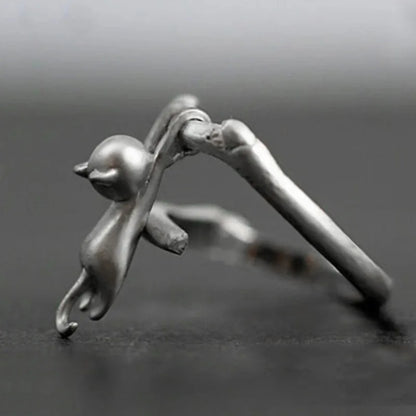 Authentic 925 Sterling Silver Cat on Branch Adjustable Ring