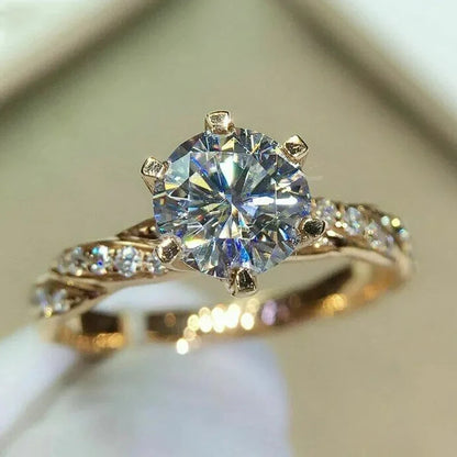 Classic 6-Claw Cubic Zirconia Luxury Gold Color Engagement Ring