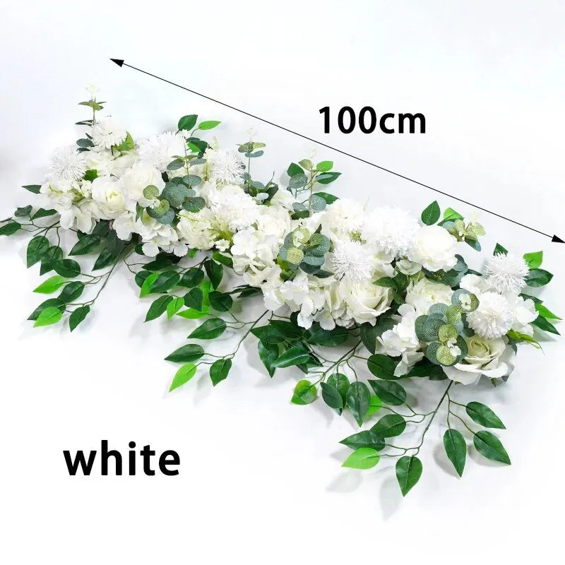 100 cm White Rose Flower Row Wedding Table Centerpiece