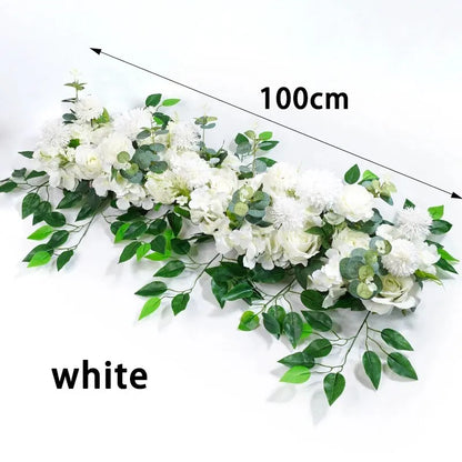100 cm White Rose Flower Row Wedding Table Centerpiece