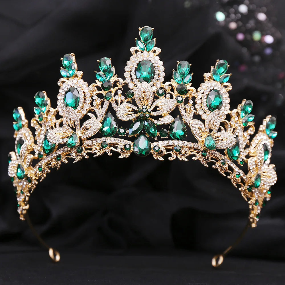 Bloom Veil Co. Royal Queen Champagne Gold Bridal Crown – Luxury Crystal Wedding Tiara