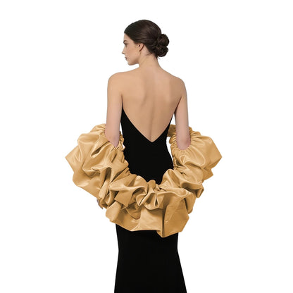 Satin Puff Sleeve Cape Bridal Shawl Ruffled Bolero Wrap for Bride Wedding Dress Cover Up