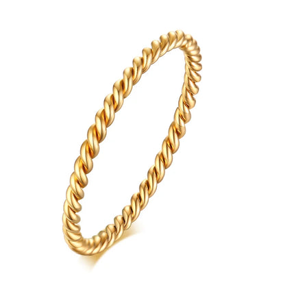 18K Gold Plated Vintage Twisted Rope Ring | Stainless Steel | Women's Wedding & Party Ring
