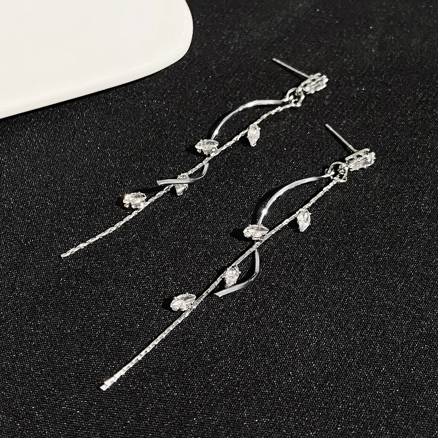 French Luxury Long Zircon Tassel Twisted Drop Earrings