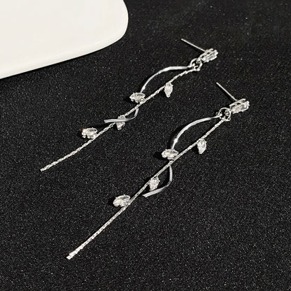 French Luxury Long Zircon Tassel Twisted Drop Earrings