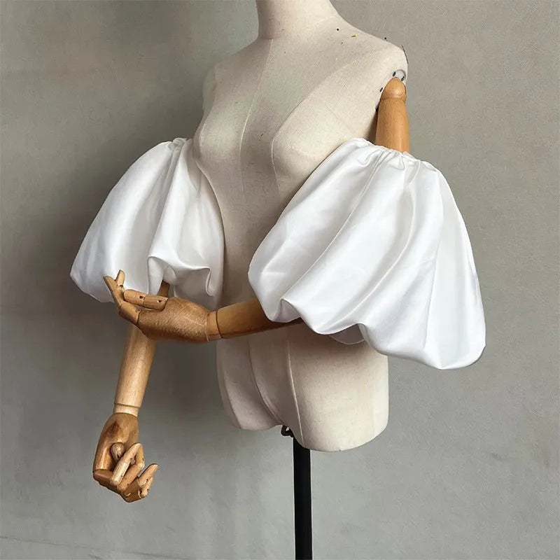 Satin Removable Puffy Short Sleeves Bridal Arm Accessories
