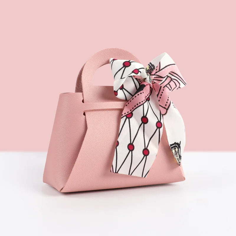 Luxury Leather Wedding Favor Bags | Mini Handbag Gift Bags with Ribbon | Wedding Guest Candy Bags | Set of 5