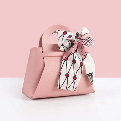 Luxury Leather Wedding Favor Bags | Mini Handbag Gift Bags with Ribbon | Wedding Guest Candy Bags | Set of 5