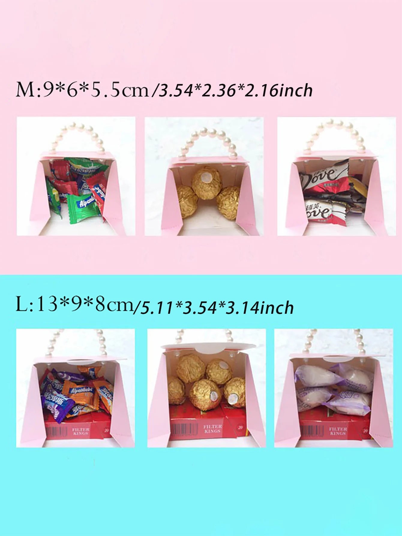 Pink Pearl Wedding Candy Gift Boxes | Set of 10 | Ribbon & Pearl Chain | Party Favor Packaging