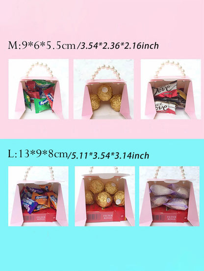 Pink Pearl Wedding Candy Gift Boxes | Set of 10 | Ribbon & Pearl Chain | Party Favor Packaging