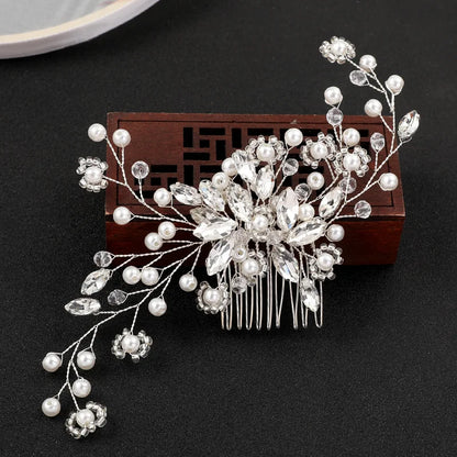 Handmade Pearl Flower Bridal Hair Comb – Silver Crystal Wedding Clip