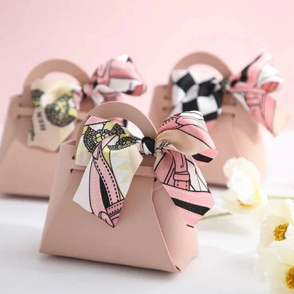 Luxury Leather Wedding Favor Bags | Mini Handbag Gift Bags with Ribbon | Wedding Guest Candy Bags | Set of 5