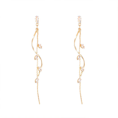 French Luxury Long Zircon Tassel Twisted Drop Earrings