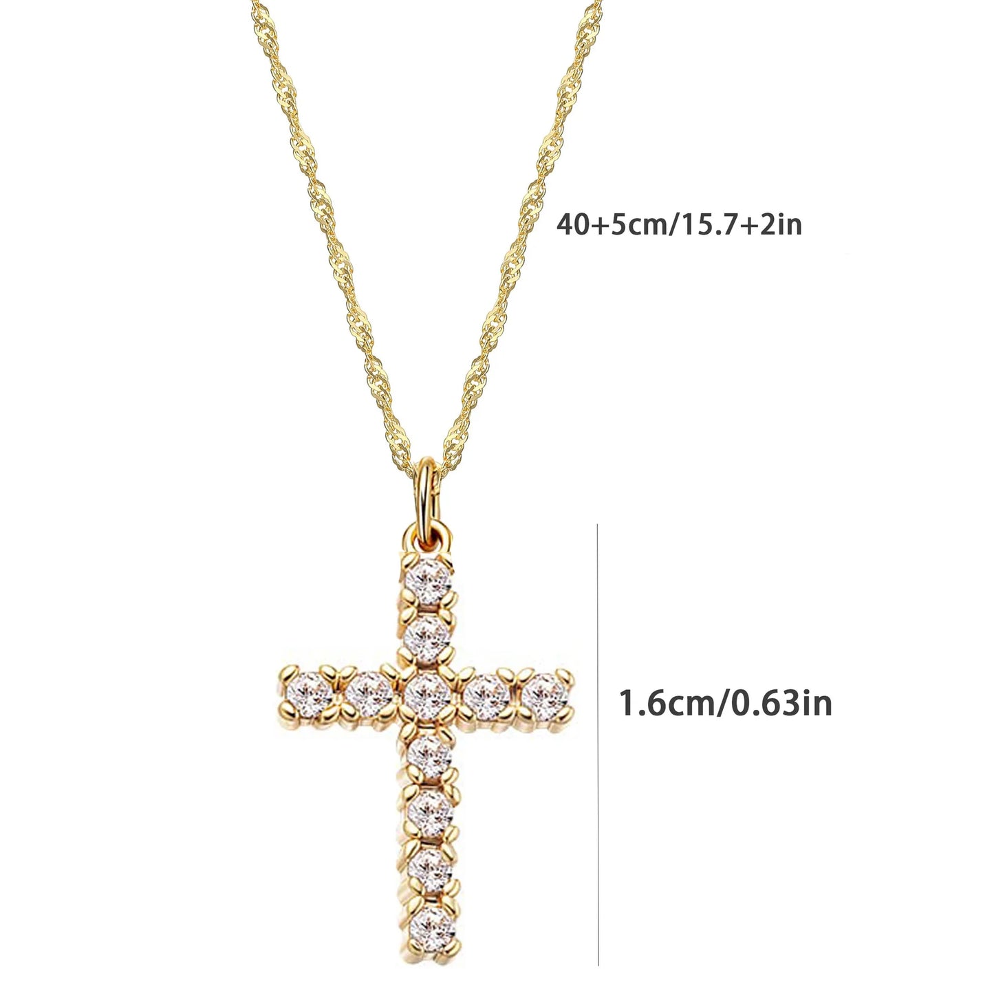 18K Gold Plated Waterproof Cross Pendant Necklace