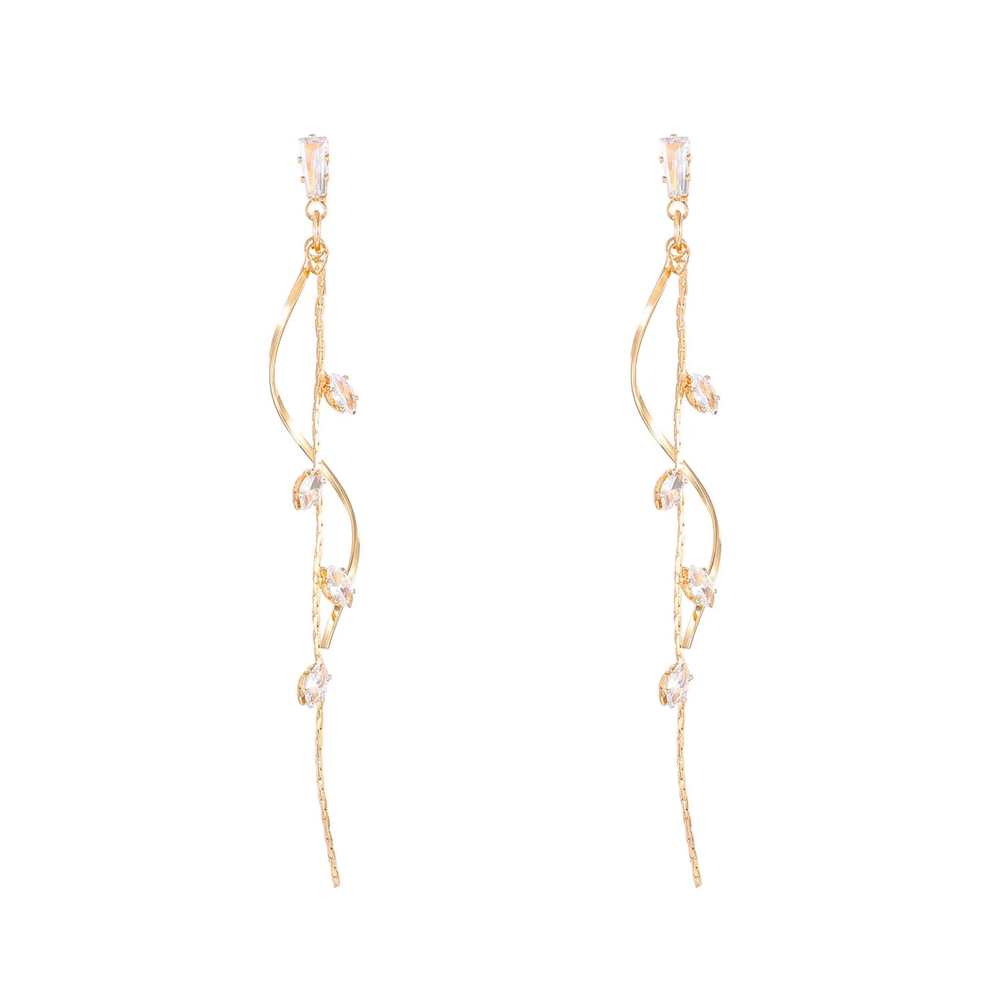 French Luxury Long Zircon Tassel Twisted Drop Earrings