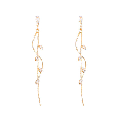French Luxury Long Zircon Tassel Twisted Drop Earrings