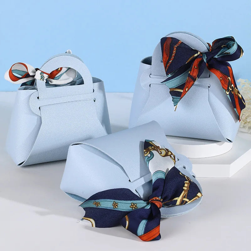Luxury Leather Wedding Favor Bags | Mini Handbag Gift Bags with Ribbon | Wedding Guest Candy Bags | Set of 5