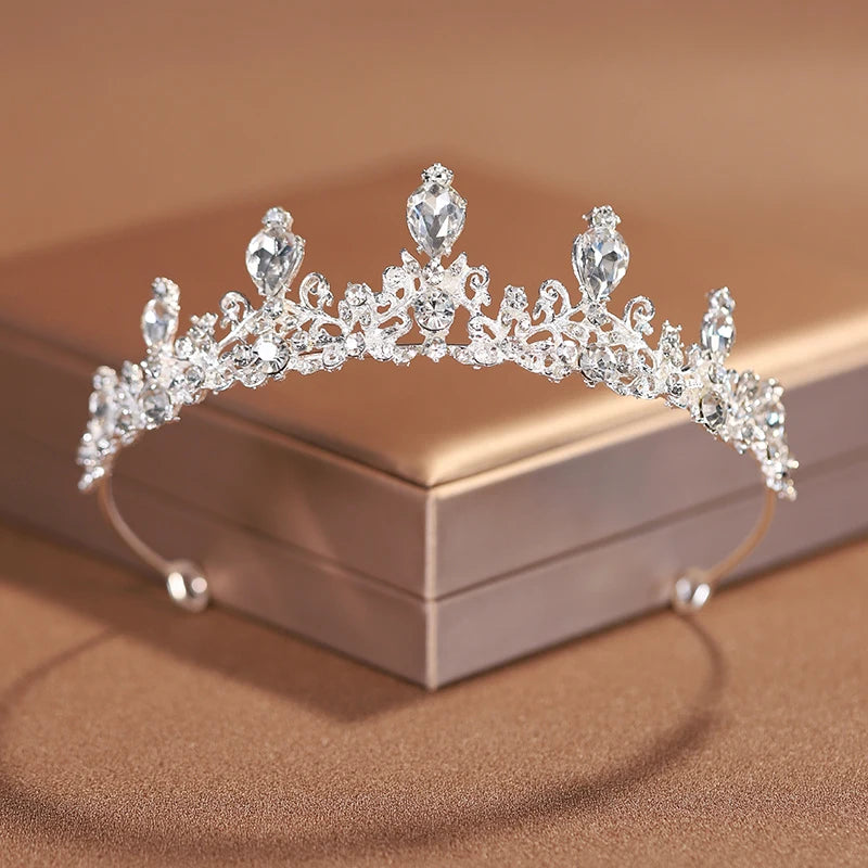 Premium Silver Botanical Wedding Crown | Regal Birthday Tiara & Bridal Hairwear Accessory