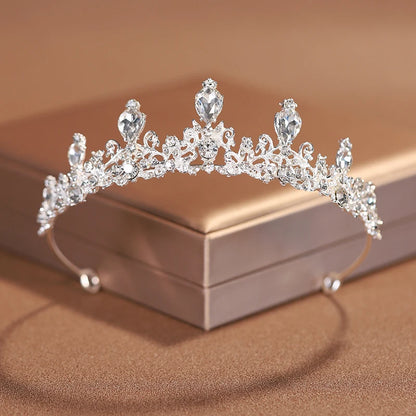 Premium Silver Botanical Wedding Crown | Regal Birthday Tiara & Bridal Hairwear Accessory