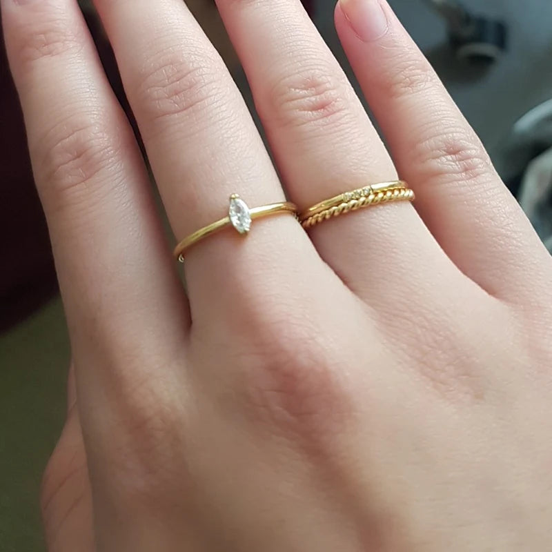 18K Gold Plated Vintage Twisted Rope Ring | Stainless Steel | Women's Wedding & Party Ring