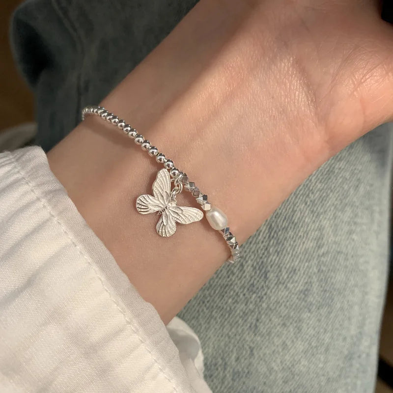 925 Sterling Silver Butterfly Bead String Bracelet