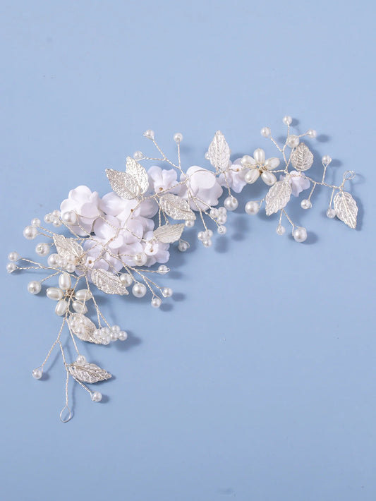 Elegant Bridal Hair Vine – Pearl and Rhinestone Leaf Wedding Headpiece