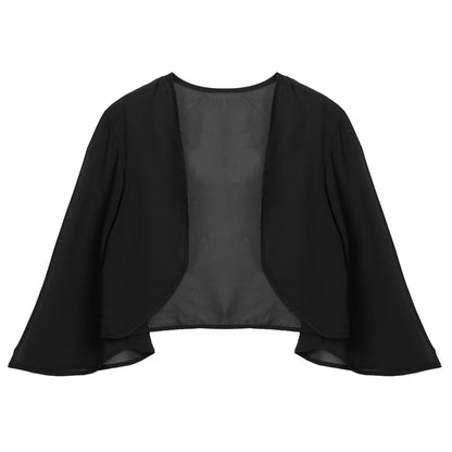 Women 3/4 Sleeve Chiffon Cardigan Bolero Shawls Outerwear Wedding Bridal Party Dress Wraps Beach Vacation Cover Ups Soft Cape