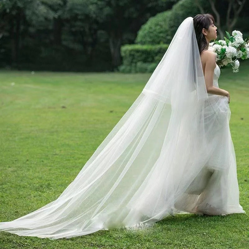 Two-Layer Cut Edge Bridal Veil With Extra Long Train