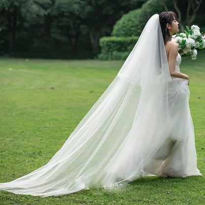Two-Layer Cut Edge Bridal Veil With Extra Long Train