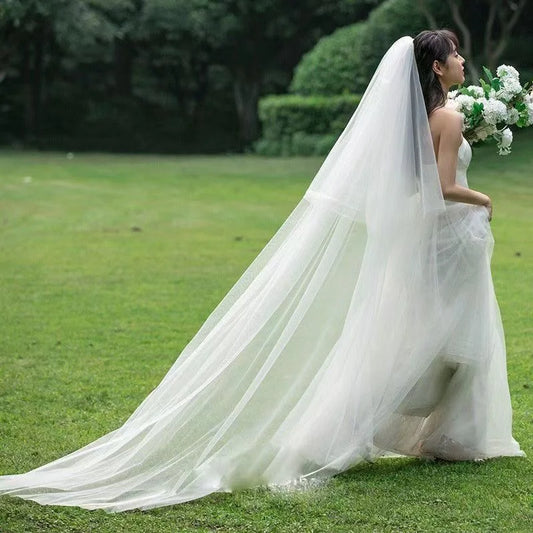 Two-Layer Cut Edge Bridal Veil With Extra Long Train