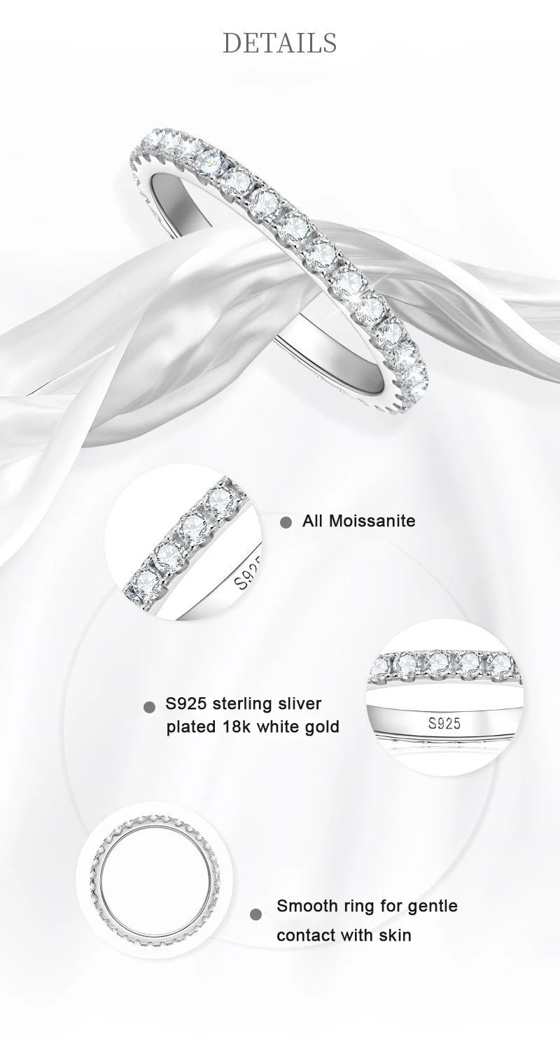 2mm D Color Moissanite Eternity Band | 18K White Gold Plated Sterling Silver Wedding Ring
