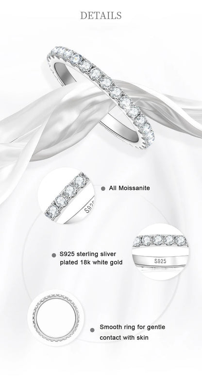 2mm D Color Moissanite Eternity Band | 18K White Gold Plated Sterling Silver Wedding Ring
