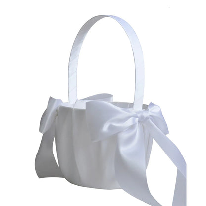 White Flower Girl Basket with Pearl Handle | Wedding Ceremony Accessories