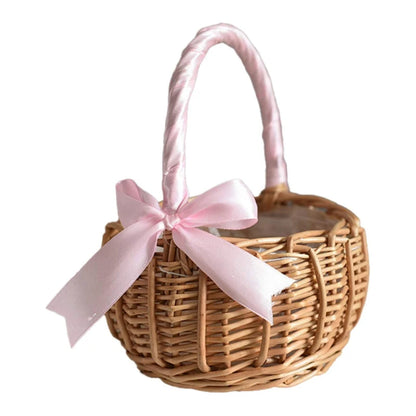 Woven Flower Baskets Rattan Storage Basket Handmade Storage Rack Flower Girl Hand Basket for Home Wedding Decoration