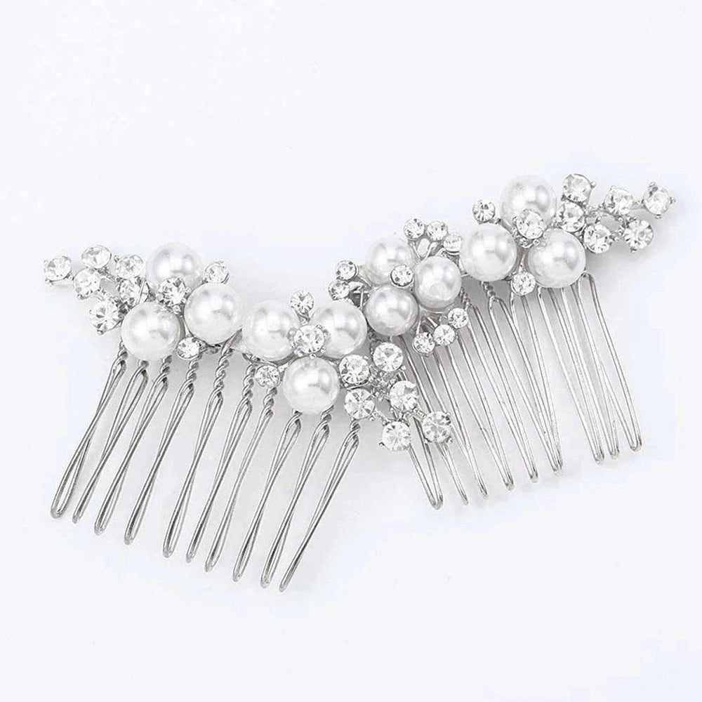 Handmade Pearl Flower Bridal Hair Comb – Silver Crystal Wedding Clip