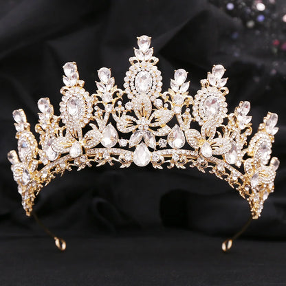 Bloom Veil Co. Royal Queen Champagne Gold Bridal Crown – Luxury Crystal Wedding Tiara