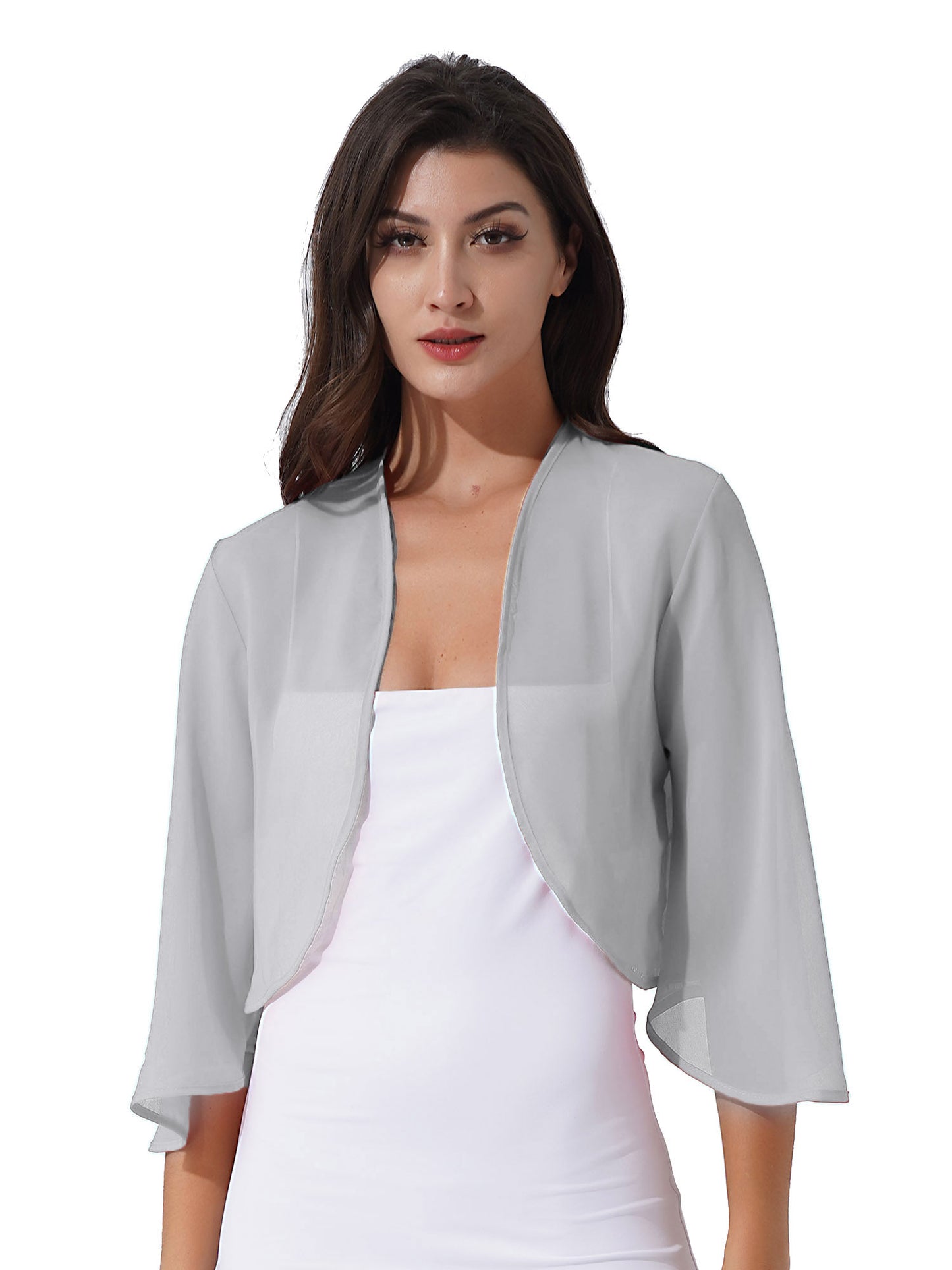 Women 3/4 Sleeve Chiffon Cardigan Bolero Shawls Outerwear Wedding Bridal Party Dress Wraps Beach Vacation Cover Ups Soft Cape