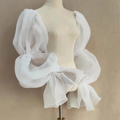 Elegant Puff Wedding Arm Sleeves Evening Dress Decor Ruffles Bride Detachable Sleeves Bowknot Sweet Sheer Cover Sleeves Banquet