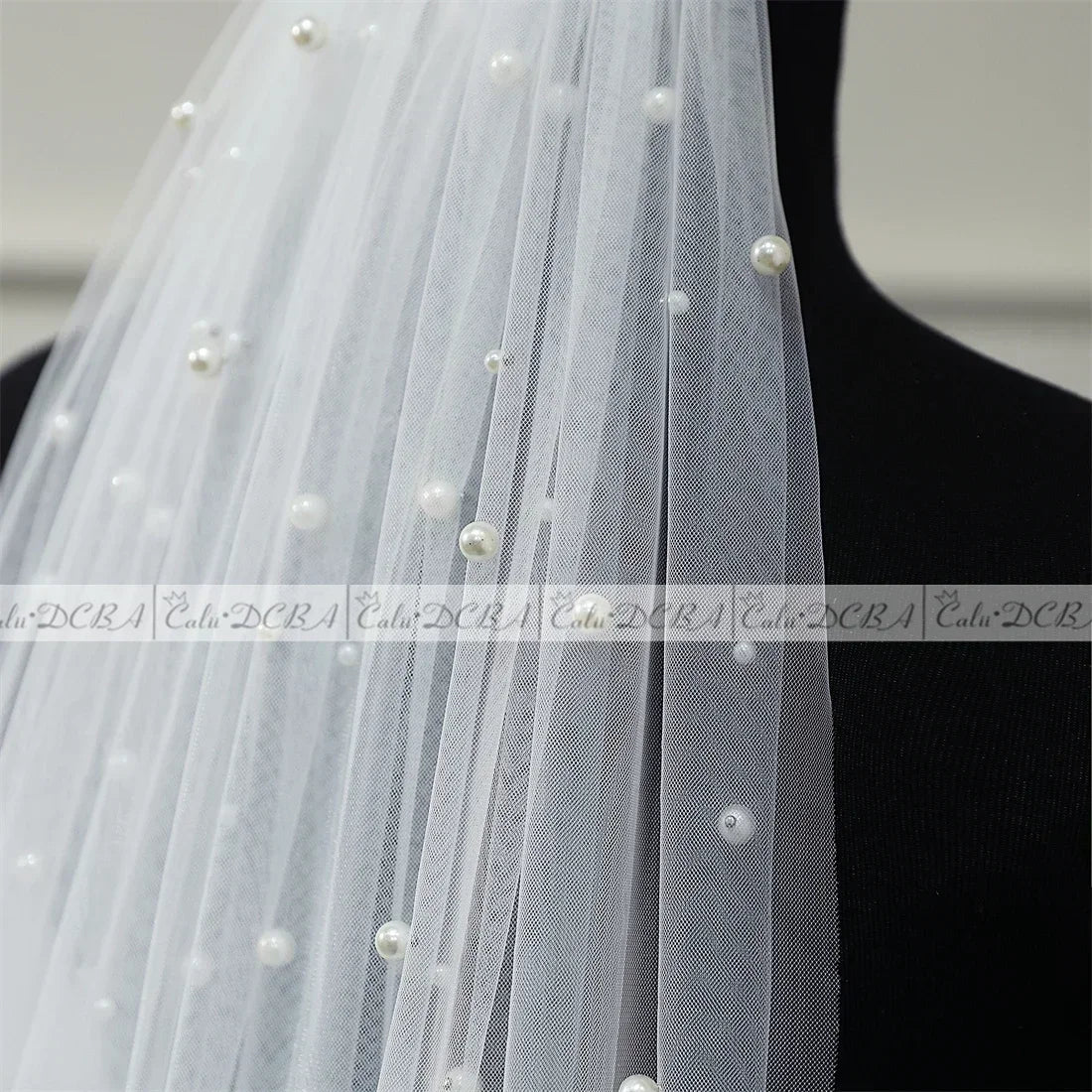Ivory Pearl Cathedral Bridal Veil With Comb, 1 Layer