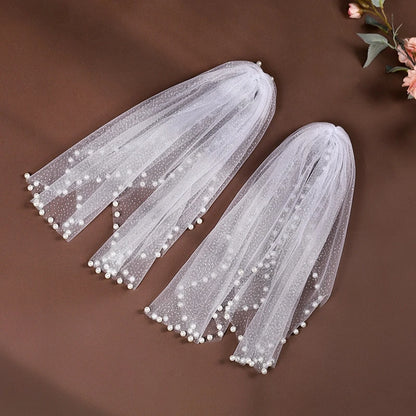 Pearl-Embellished Tulle Bridal Shoulder Cape & Oversleeves