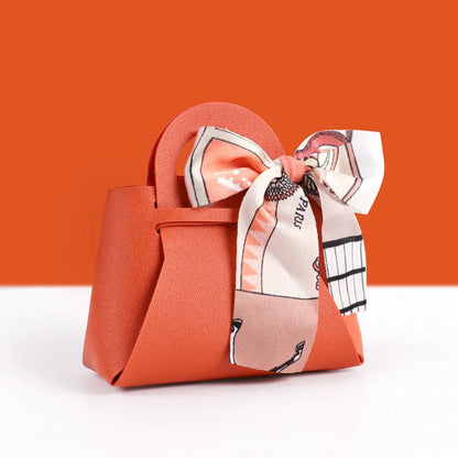 Luxury Leather Wedding Favor Bags | Mini Handbag Gift Bags with Ribbon | Wedding Guest Candy Bags | Set of 5