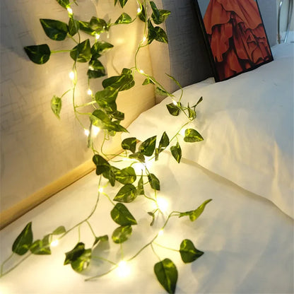 Botanical Green Leaf LED Fairy String Lights Garland