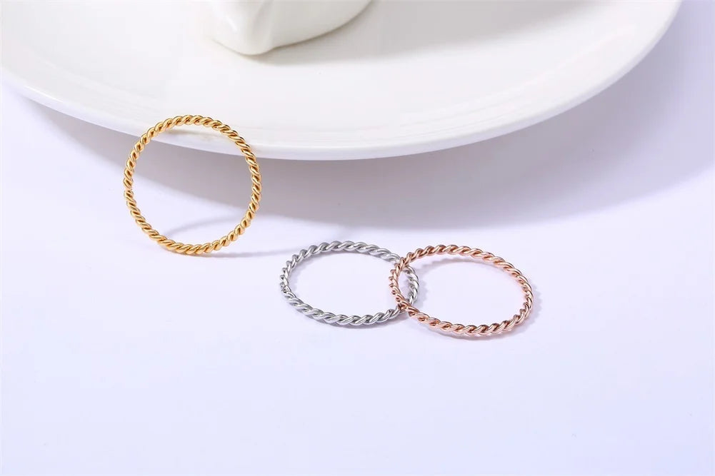 18K Gold Plated Vintage Twisted Rope Ring | Stainless Steel | Women's Wedding & Party Ring