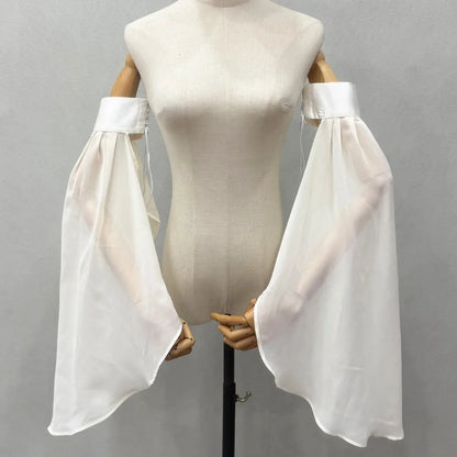 Elegant Sunscreen Long Tulle Sleeves Thin Breathable Detachable Sleeves Chiffon Sheer Bridal Gloves Wedding Party