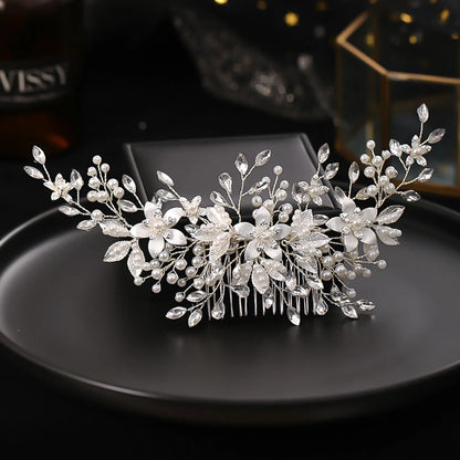Handmade Pearl Flower Bridal Hair Comb – Silver Crystal Wedding Clip